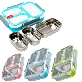 3 Compartment Stainless Steel Lunch box